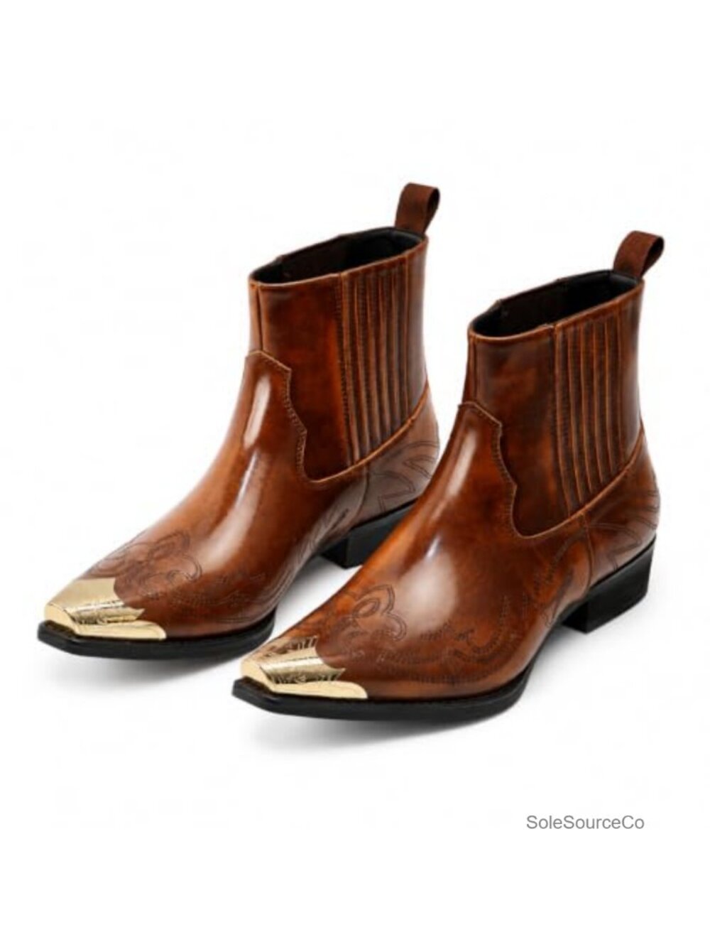 Men's Western Chelsea Boots Genuine Leather Slip-On Square Toe Ankle Boot